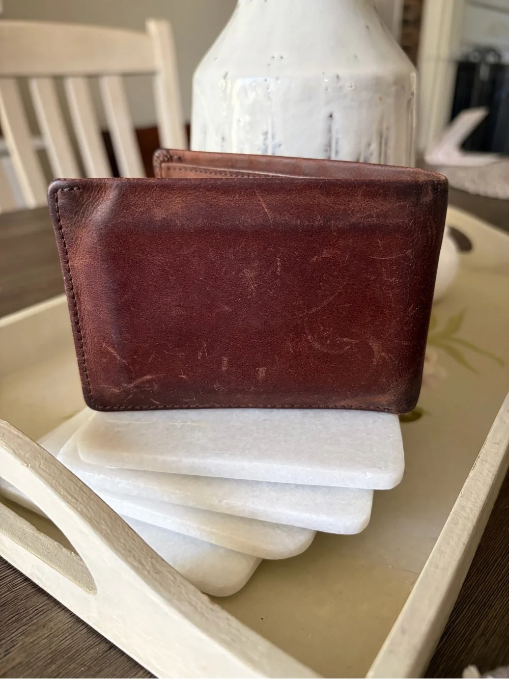 Men's Brown Leather Card & Key Holder - Classic Slim Wallet